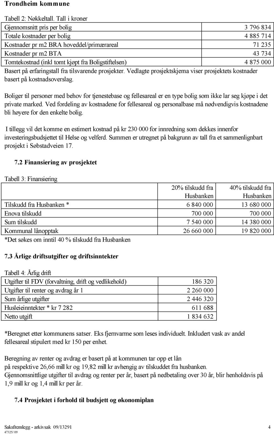 Boligstiftelsen) 4 875 000 Basert på erfaringstall fra tilsvarende prosjekter. Vedlagte prosjektskjema viser prosjektets kostnader basert på kostnadsoverslag.