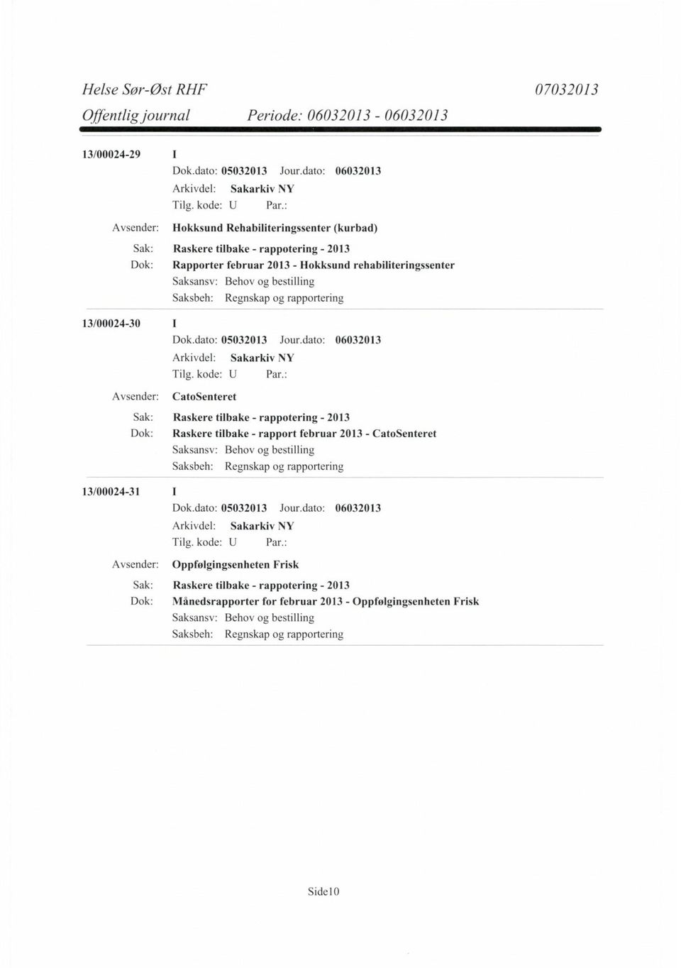 Raskere tilbake - rapport februar 2013 - CatoSenteret Behov og bestilling Regnskap og rapportering 13/00024-31 Oppfølgingsenheten Frisk Sak: