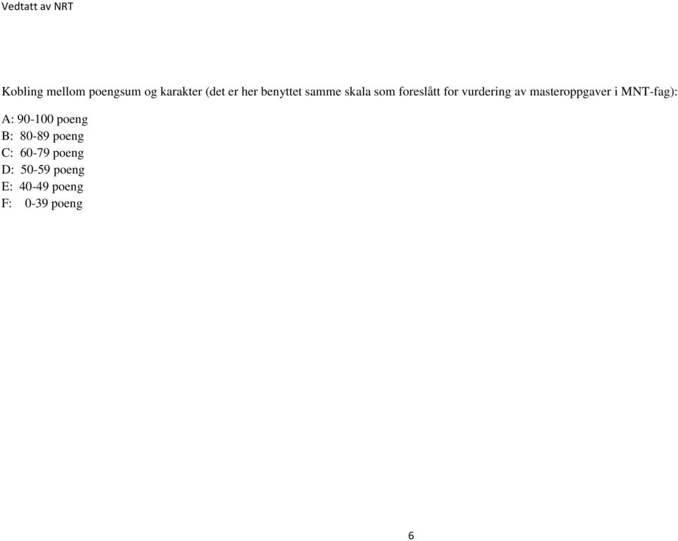 masteroppgaver i MNT-fag): A: 90-100 poeng B: 80-89