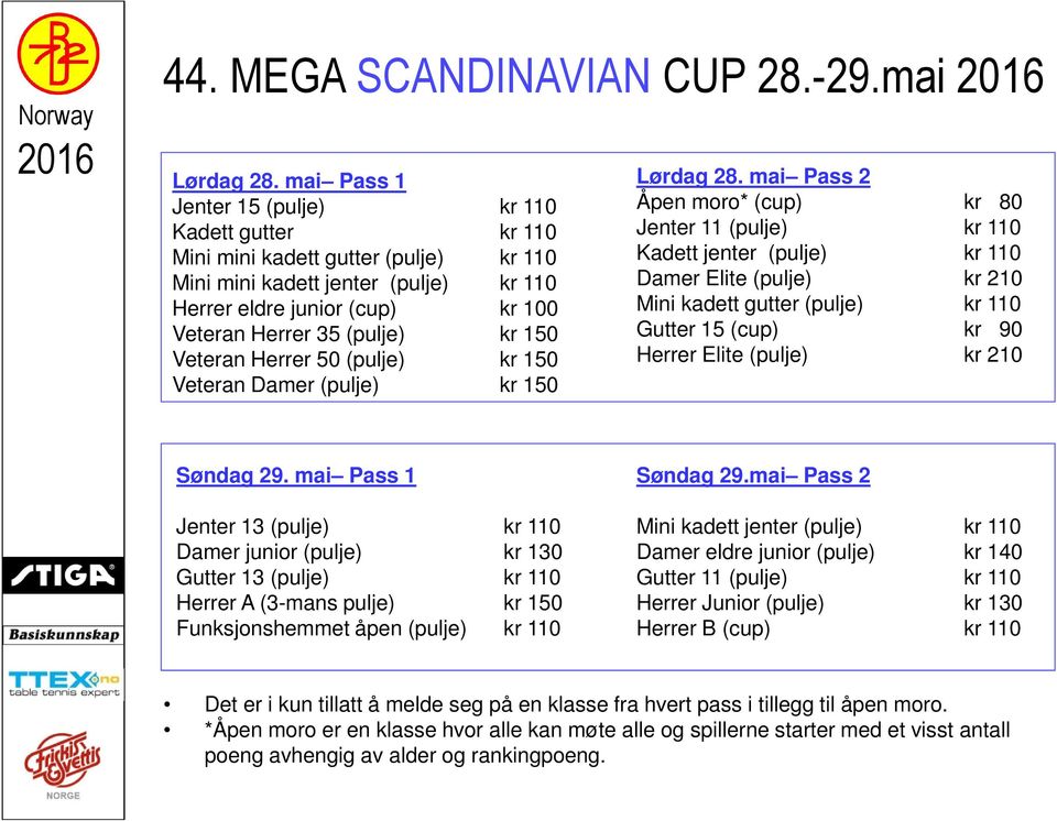 150 Veteran Herrer 50 (pulje) kr 150 Veteran Damer (pulje) kr 150 Lørdag 28.