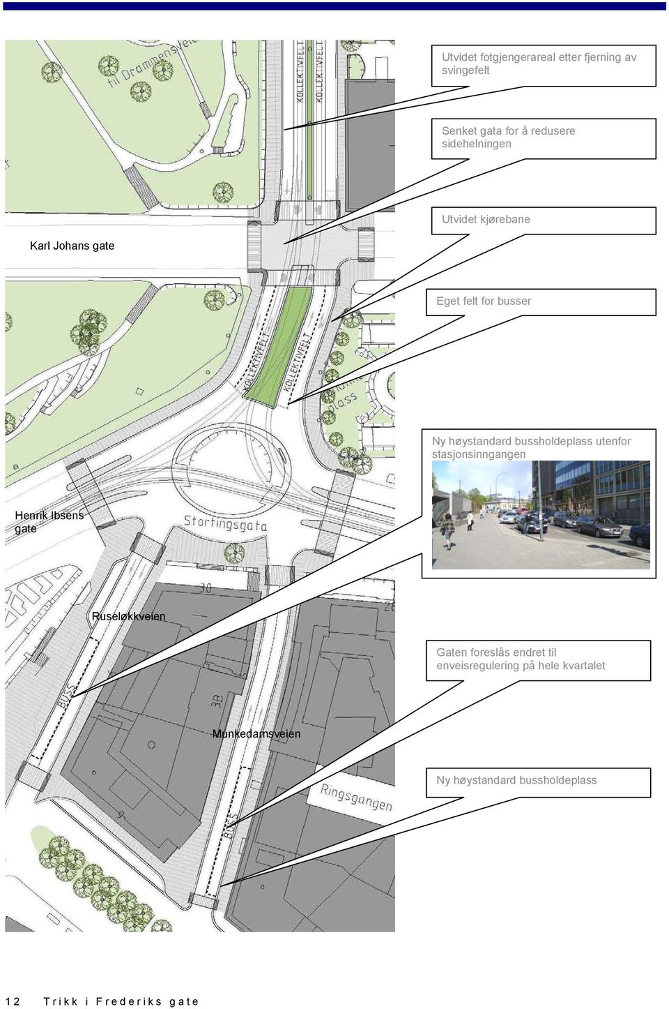 bussholdeplass utenfor stasjonsinngangen Henrik Ibsens gate Ruseløkkveien Gaten foreslås