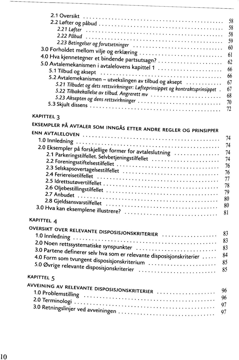 Angrerettmv 68 $.23 Aksepten og dens rettsvirkninger 7n 5.3 Skjult dissens '" ENN AVTALELOVEN 1.0 Innledning PA AVTALER SOM 2.0 Eksemp.er pa forskjenige former 'f^ avtales.utning 74 2.