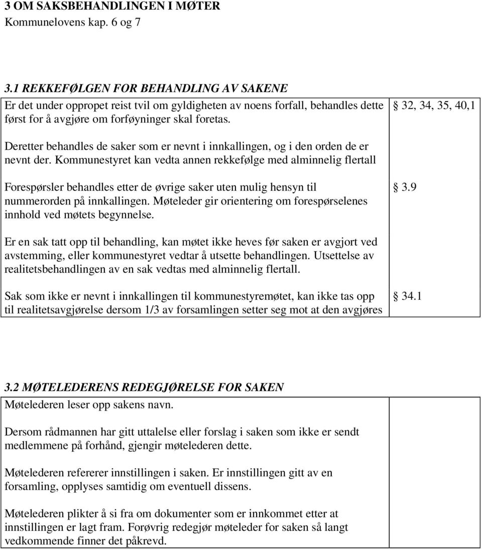 32, 34, 35, 40,1 Deretter behandles de saker som er nevnt i innkallingen, og i den orden de er nevnt der.