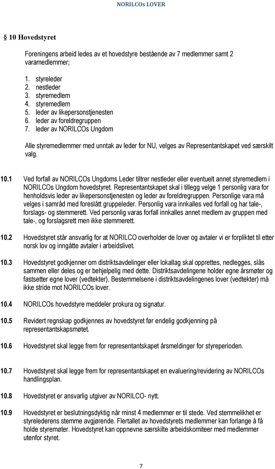 1 Ved forfall av NORILCOs Ungdoms Leder tiltrer nestleder eller eventuelt annet styremedlem i NORILCOs Ungdom hovedstyret.