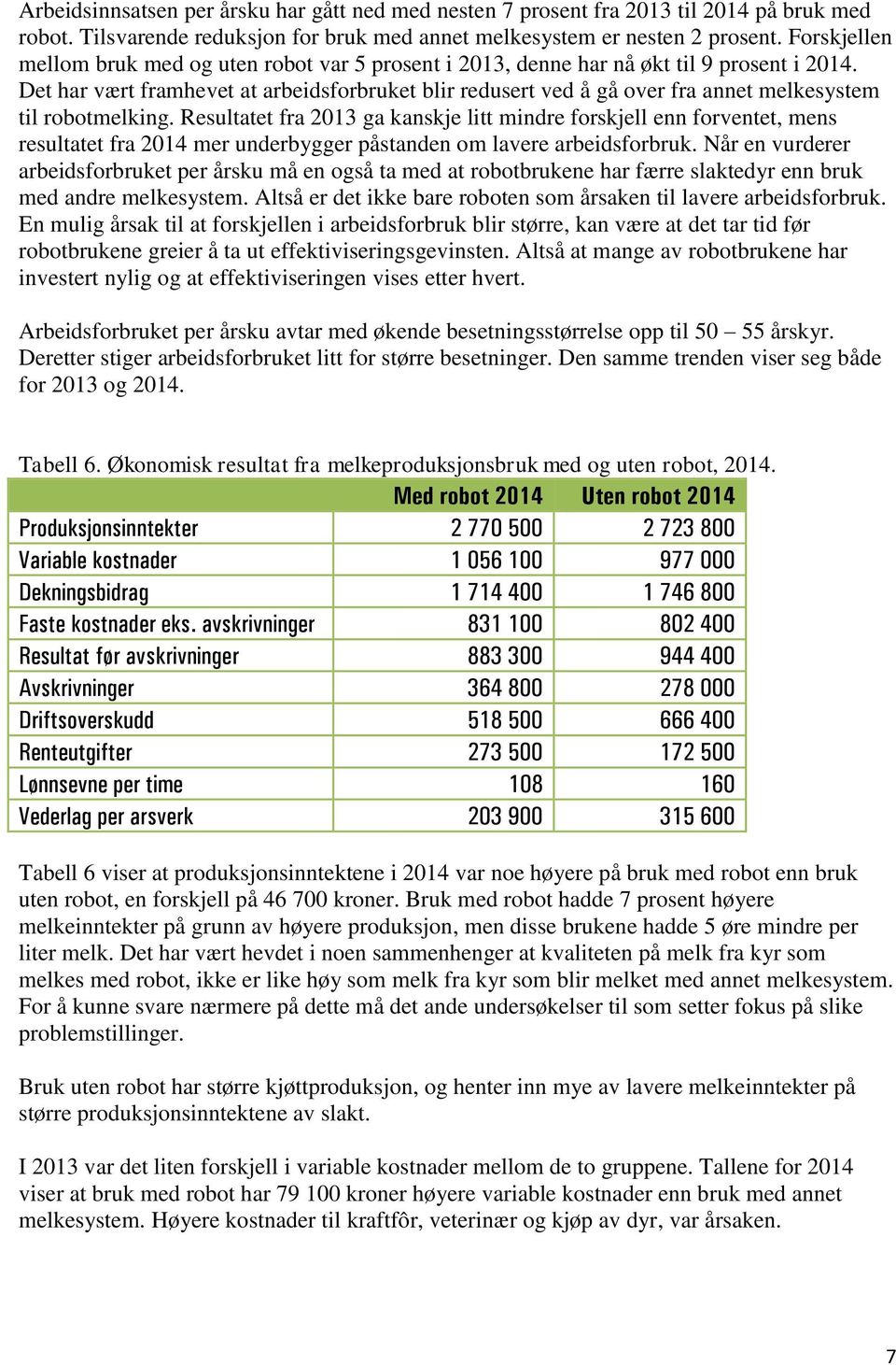 Det har vært framhevet at arbeidsforbruket blir redusert ved å gå over fra annet melkesystem til robotmelking.