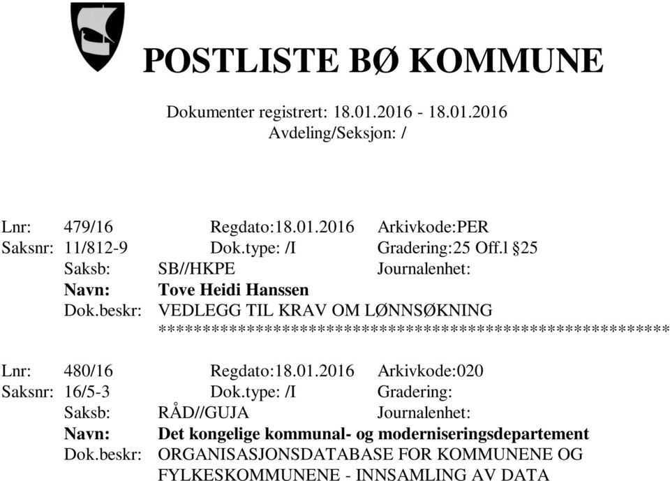 2016 Arkivkode:020 Saksnr: 16/5-3 Dok.