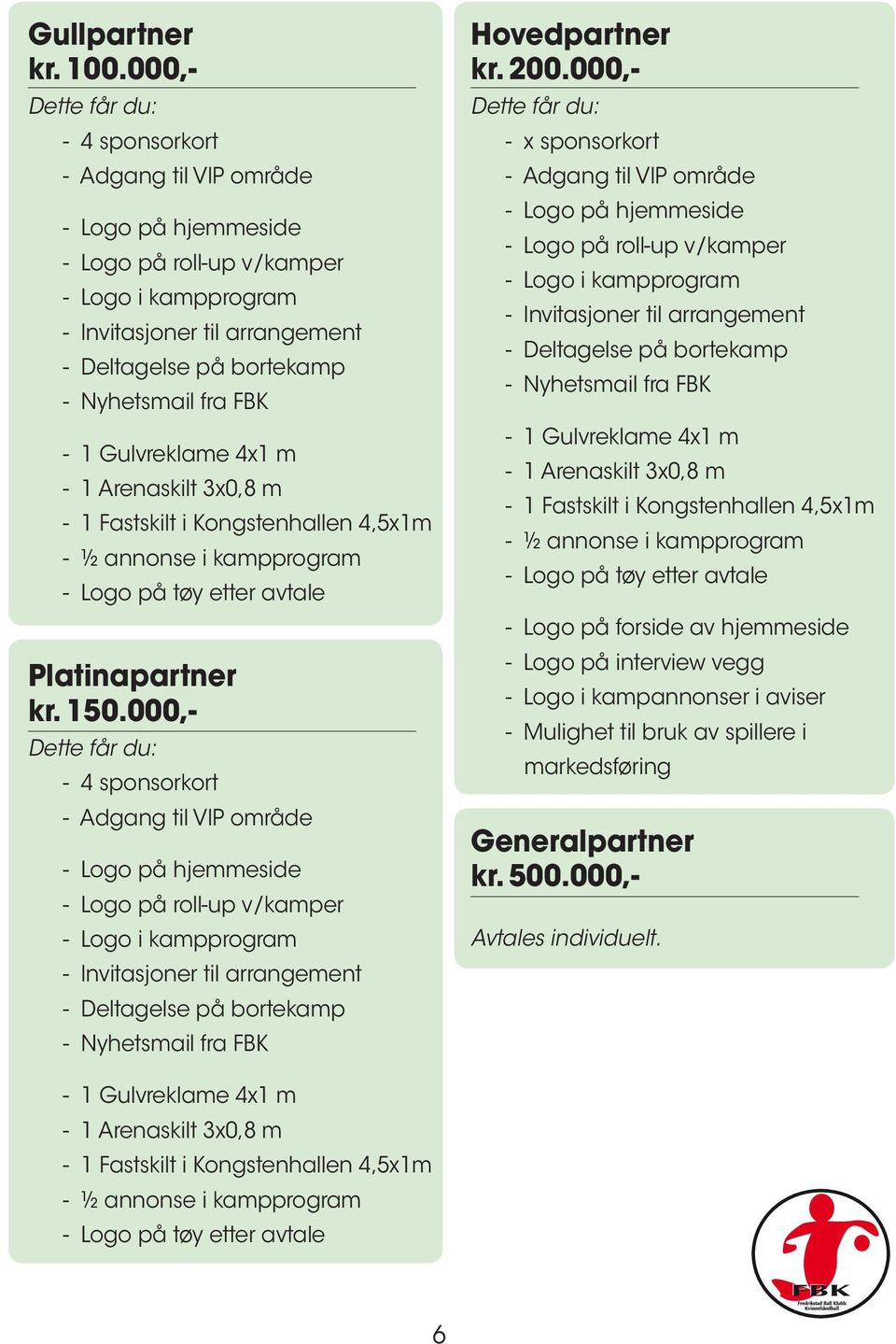 i Kongstenhallen 4,5x1m - ½ annonse i kampprogram - logo på tøy etter avtale Platinapartner kr. 150.