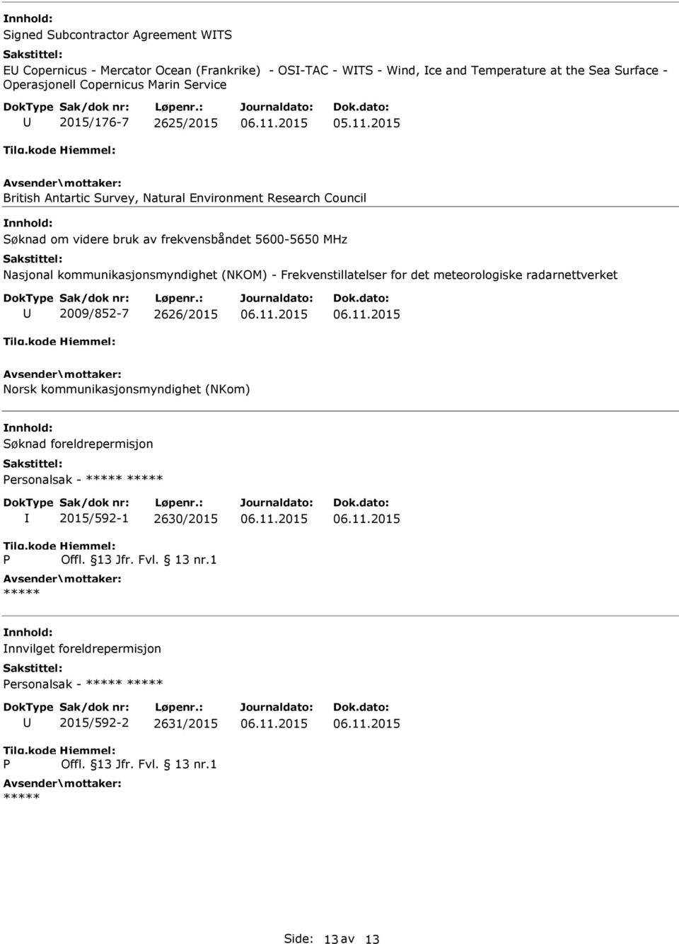 frekvensbåndet 5600-5650 MHz Nasjonal kommunikasjonsmyndighet (NKOM) - Frekvenstillatelser for det meteorologiske radarnettverket 2009/852-7 2626/2015