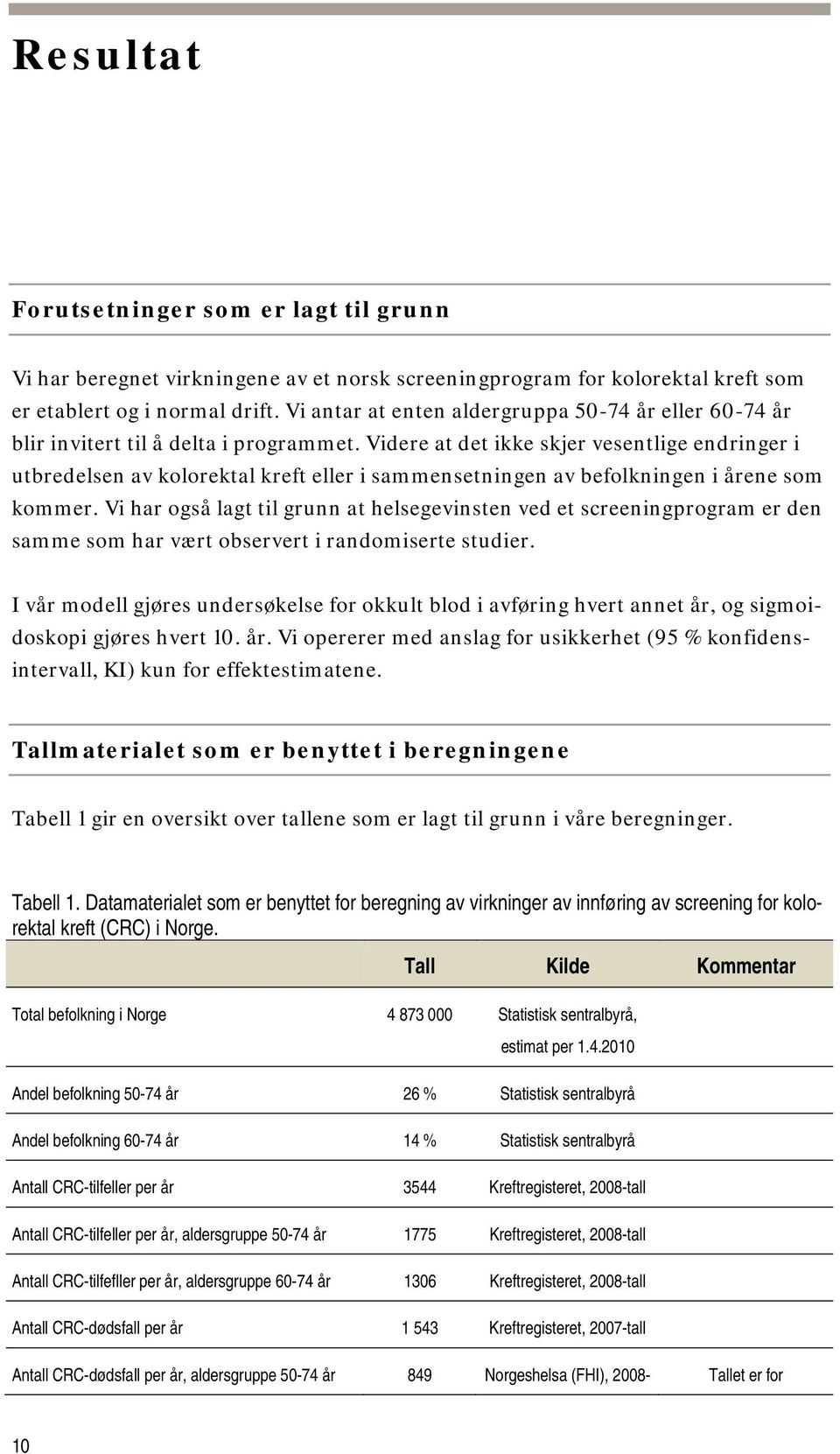 Videre at det ikke skjer vesentlige endringer i utbredelsen av kolorektal kreft eller i sammensetningen av befolkningen i årene som kommer.