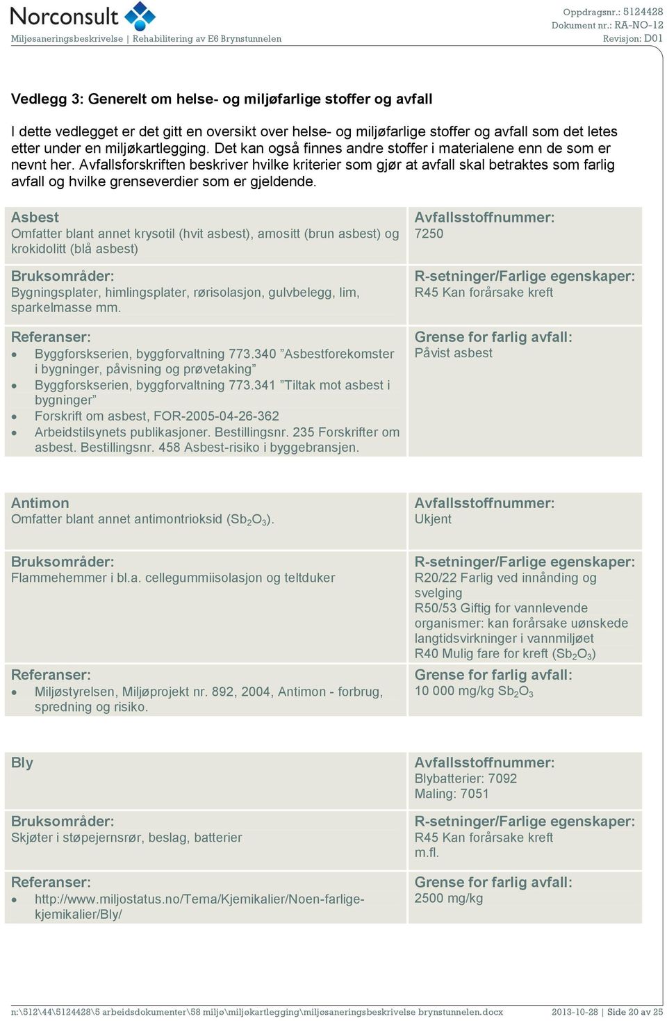 Avfallsforskriften beskriver hvilke kriterier som gjør at avfall skal betraktes som farlig avfall og hvilke grenseverdier som er gjeldende.