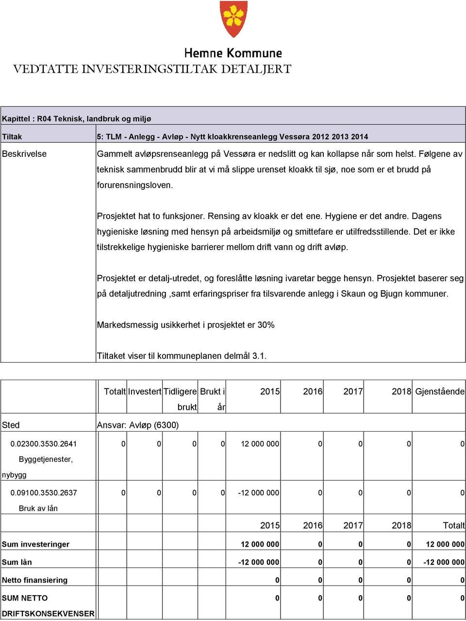 Prosjektet hat to funksjoner. Rensing av kloakk er det ene. Hygiene er det andre. Dagens hygieniske løsning med hensyn på arbeidsmiljø og smittefare er utilfredsstillende.