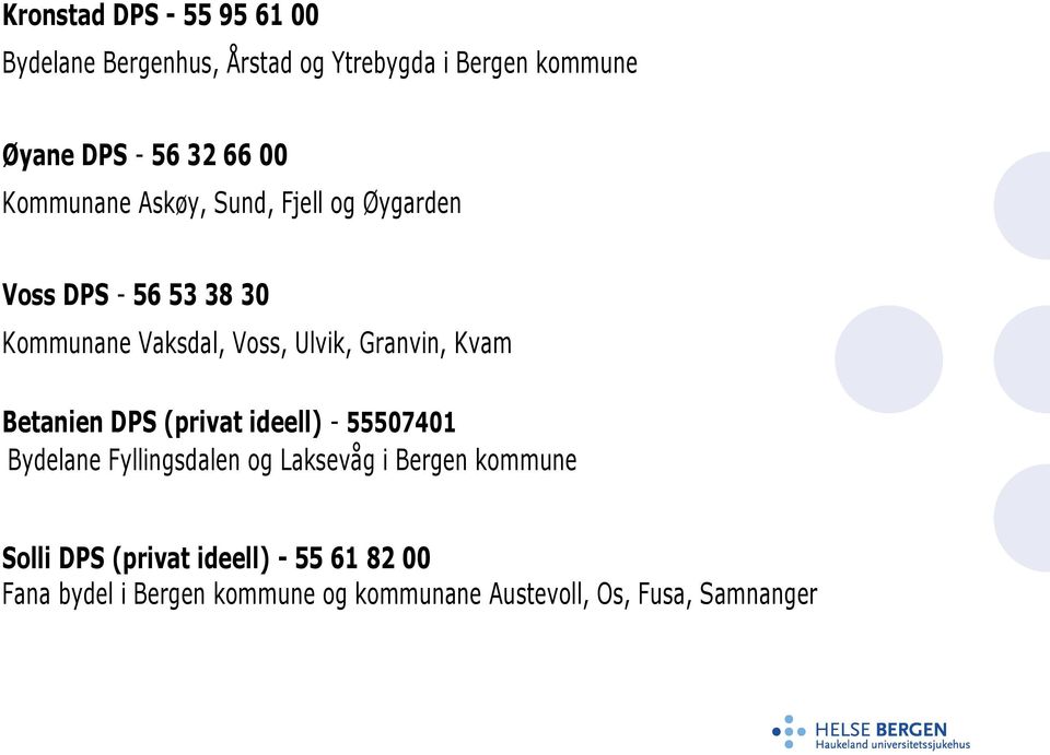 Granvin, Kvam Betanien DPS (privat ideell) - 55507401 Bydelane Fyllingsdalen og Laksevåg i Bergen kommune