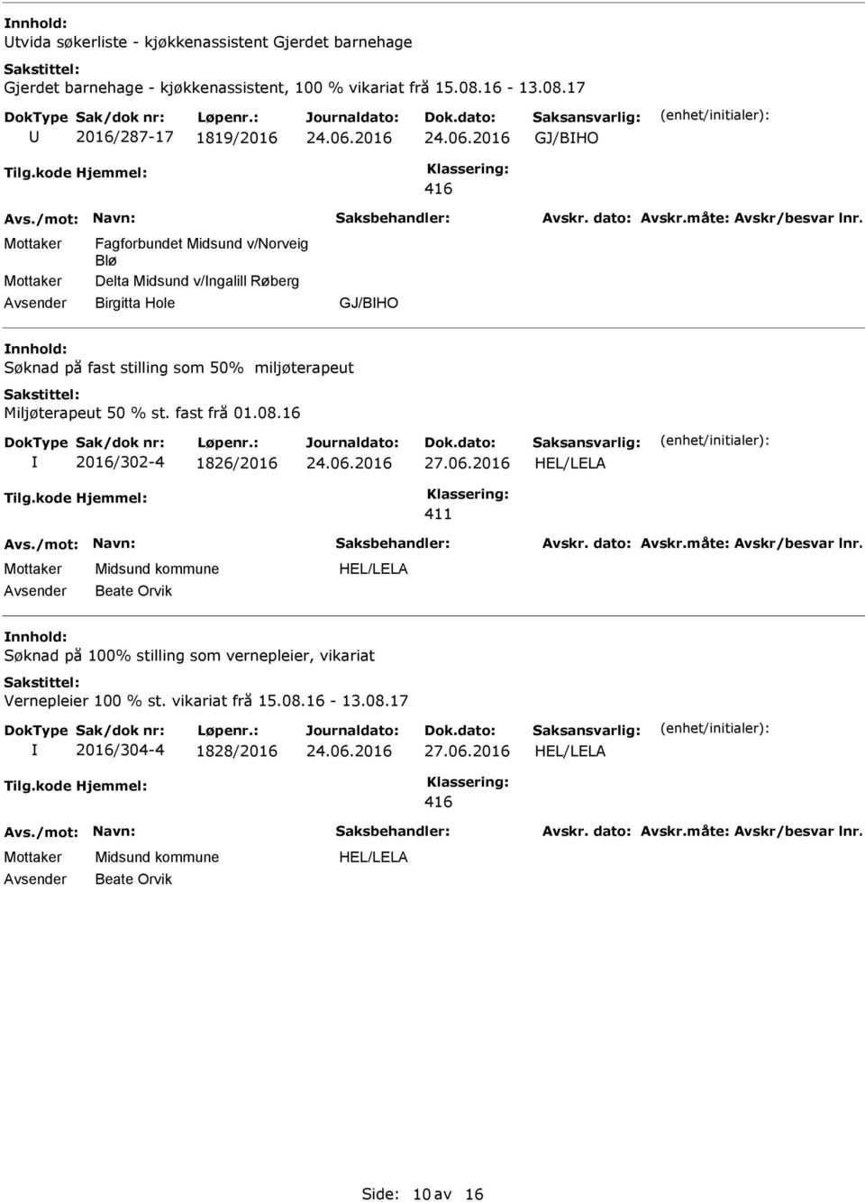 17 U 2016/287-17 1819/2016 GJ/BHO 416 Fagforbundet Midsund v/norveig Blø Delta Midsund v/ngalill Røberg Birgitta Hole GJ/BHO nnhold: Søknad på