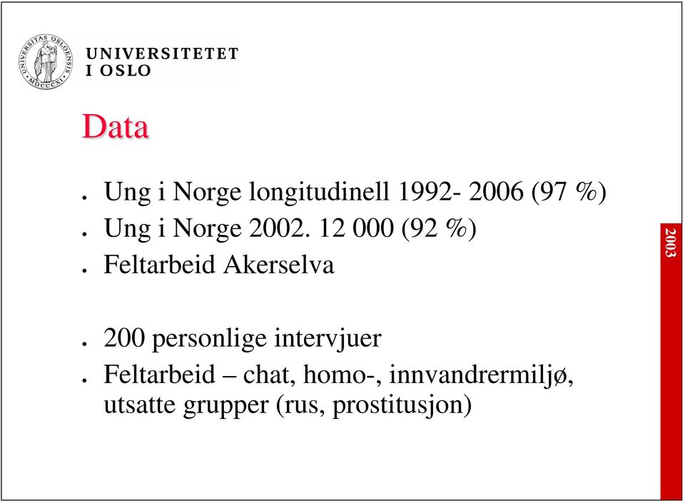 12 000 (92 %) Feltarbeid Akerselva 200 personlige