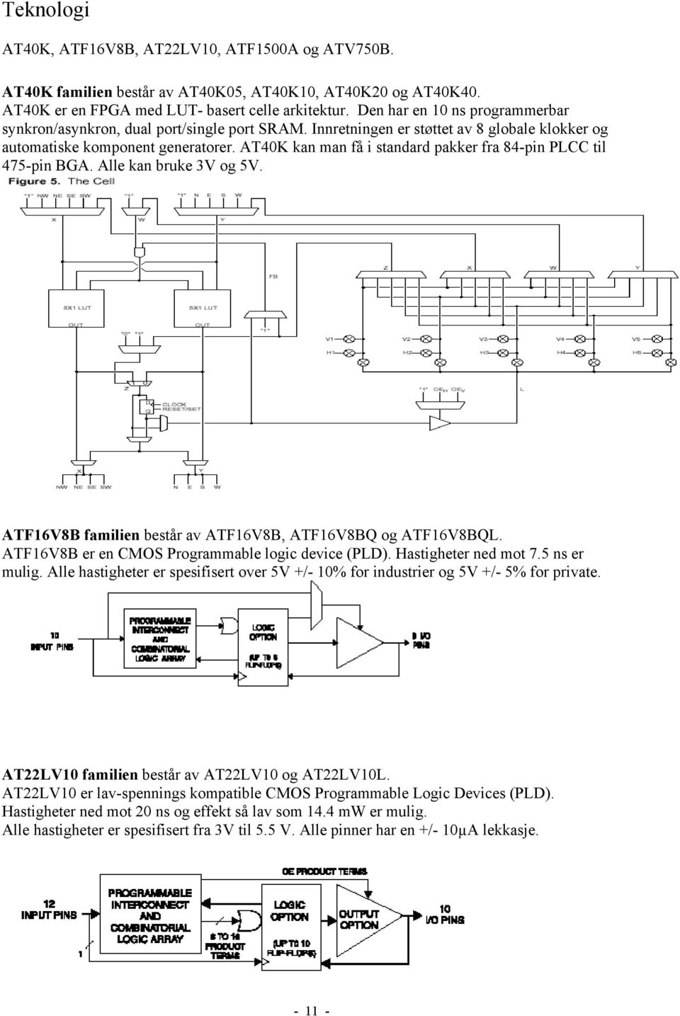 AT40K kan man få i standard pakker fra 84-pin PLCC til 475-pin BGA. Alle kan bruke 3V og 5V. ATF16V8B familien består av ATF16V8B, ATF16V8BQ og ATF16V8BQL.
