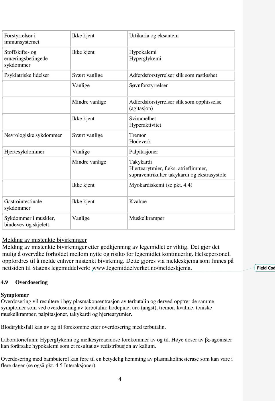 Palpitasjoner Mindre vanlige Takykardi Hjertearytmier, f.eks. atrieflimmer, supraventrikulær takykardi og ekstrasystole Myokardiskemi (se pkt. 4.