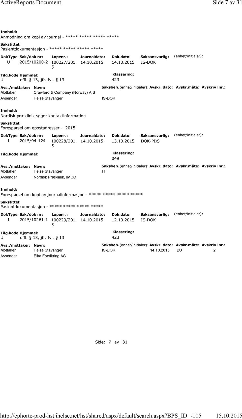 dato: Avskr.måte: Avskriv lnr.: S-DOK Nordisk præklinik søger kontaktinformation Forespørsel om epostadresser - 201 201/94-124 100228/201 13.10.201 DOK-PDS Tilg.