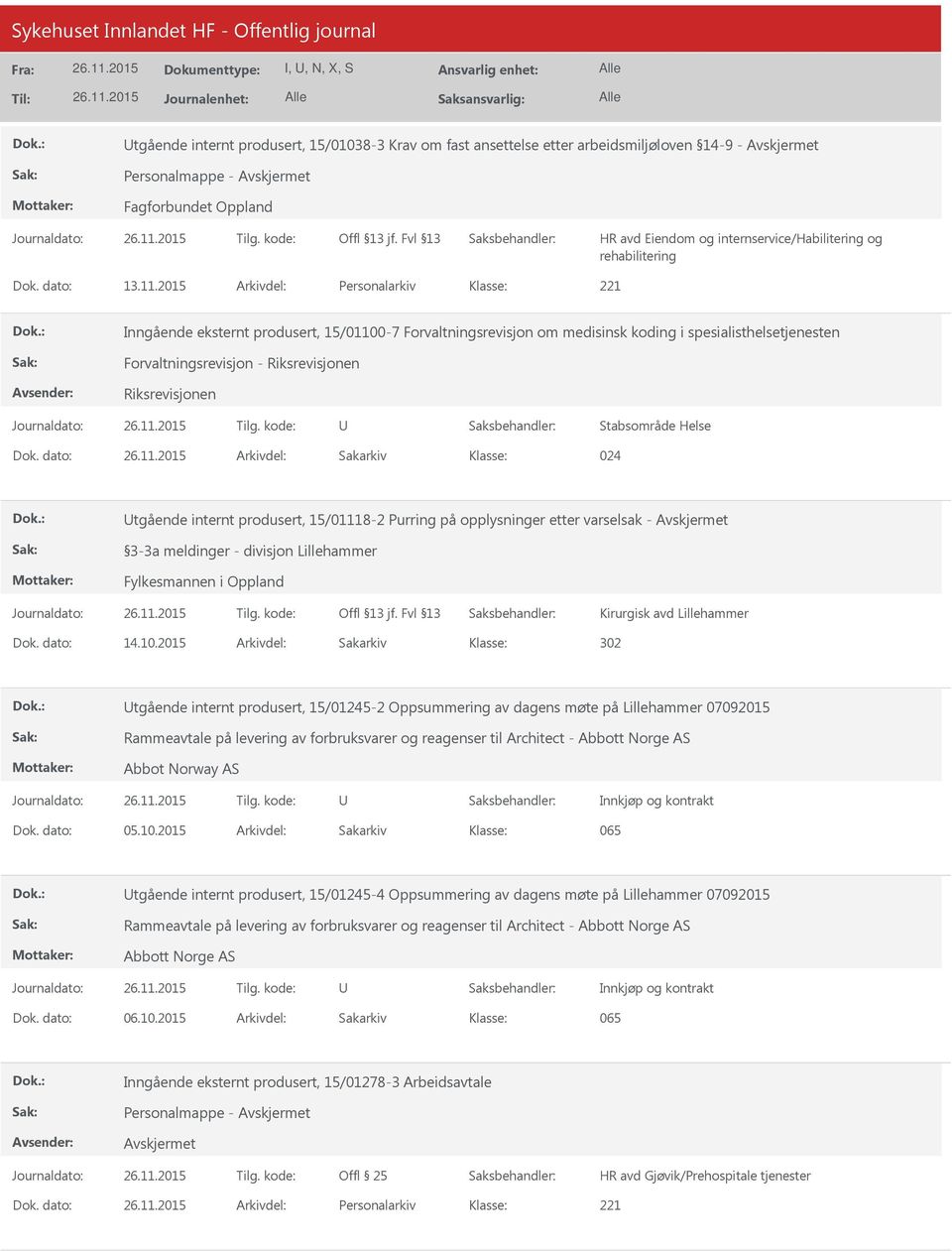 2015 Arkivdel: Personalarkiv Inngående eksternt produsert, 15/01100-7 Forvaltningsrevisjon om medisinsk koding i spesialisthelsetjenesten Forvaltningsrevisjon - Riksrevisjonen Riksrevisjonen