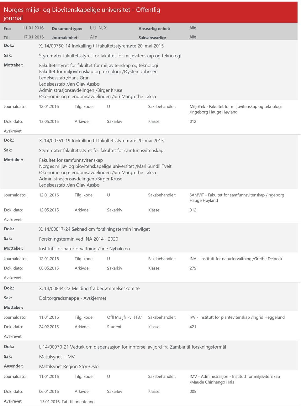 Ledelsesstab /Hans Gran Ledelsesstab /Jan Olav Aasbø Administrasjonsavdelingen /Birger Kruse Økonomi- og eiendomsavdelingen /Siri Margrethe Løksa MiljøTek - Fakultet for miljøvitenskap og teknologi