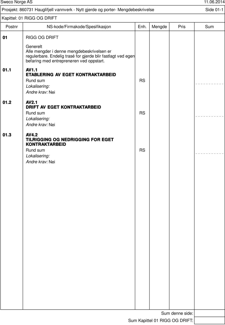 Endelig trasé for gjerde blir fastlagt ved egen befaring med entreprenøren ved oppstart. 01.1 AV1.