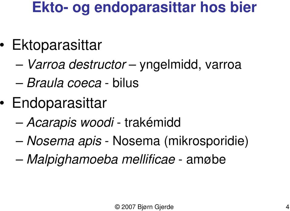 Endoparasittar Acarapis woodi -trakémidd Nosema apis -