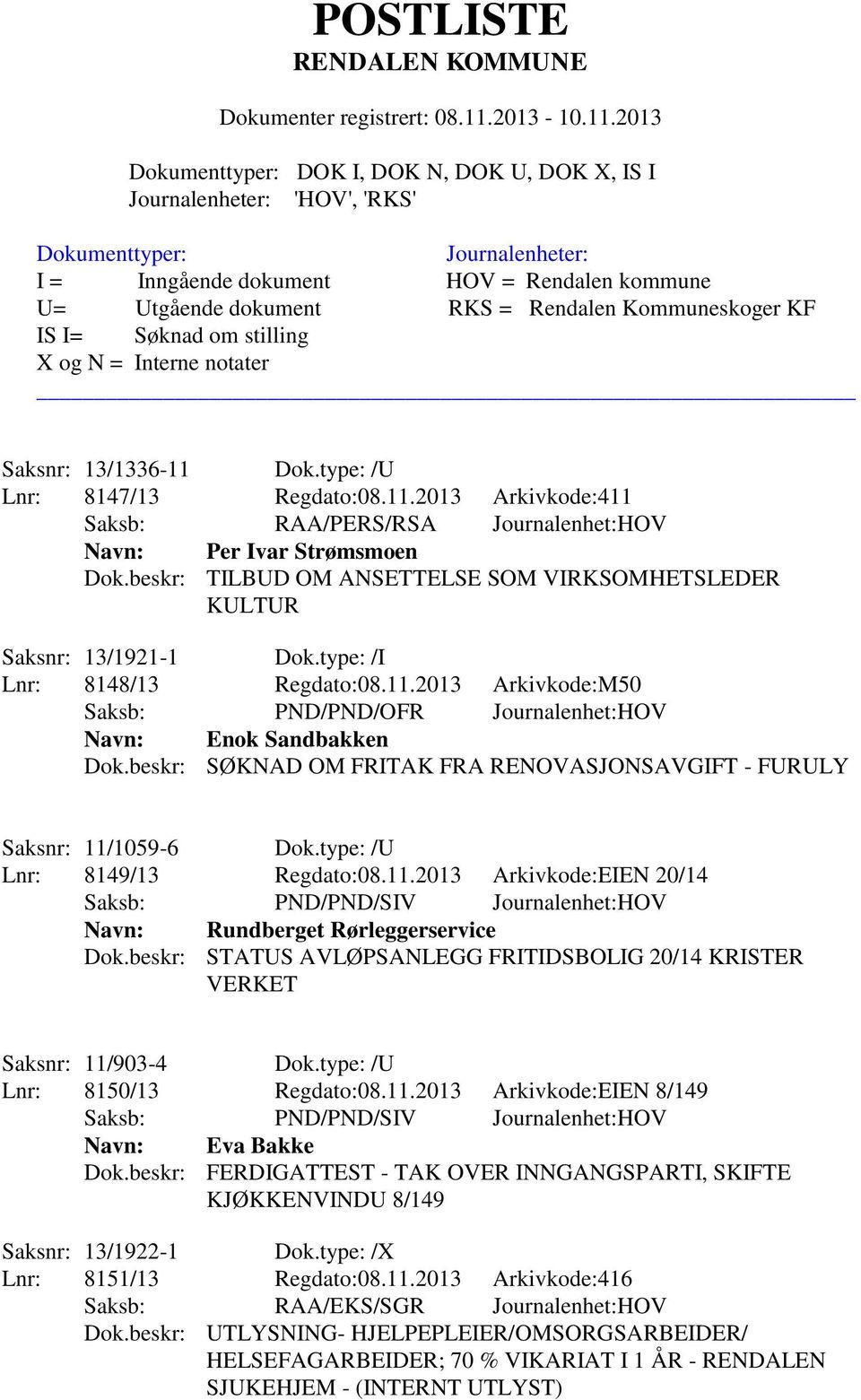 beskr: SØKNAD OM FRITAK FRA RENOVASJONSAVGIFT - FURULY Saksnr: 11/1059-6 Dok.type: /U Lnr: 8149/13 Regdato:08.11.2013 Arkivkode:EIEN 20/14 Saksb: PND/PND/SIV Journalenhet:HOV Navn: Rundberget Rørleggerservice Dok.