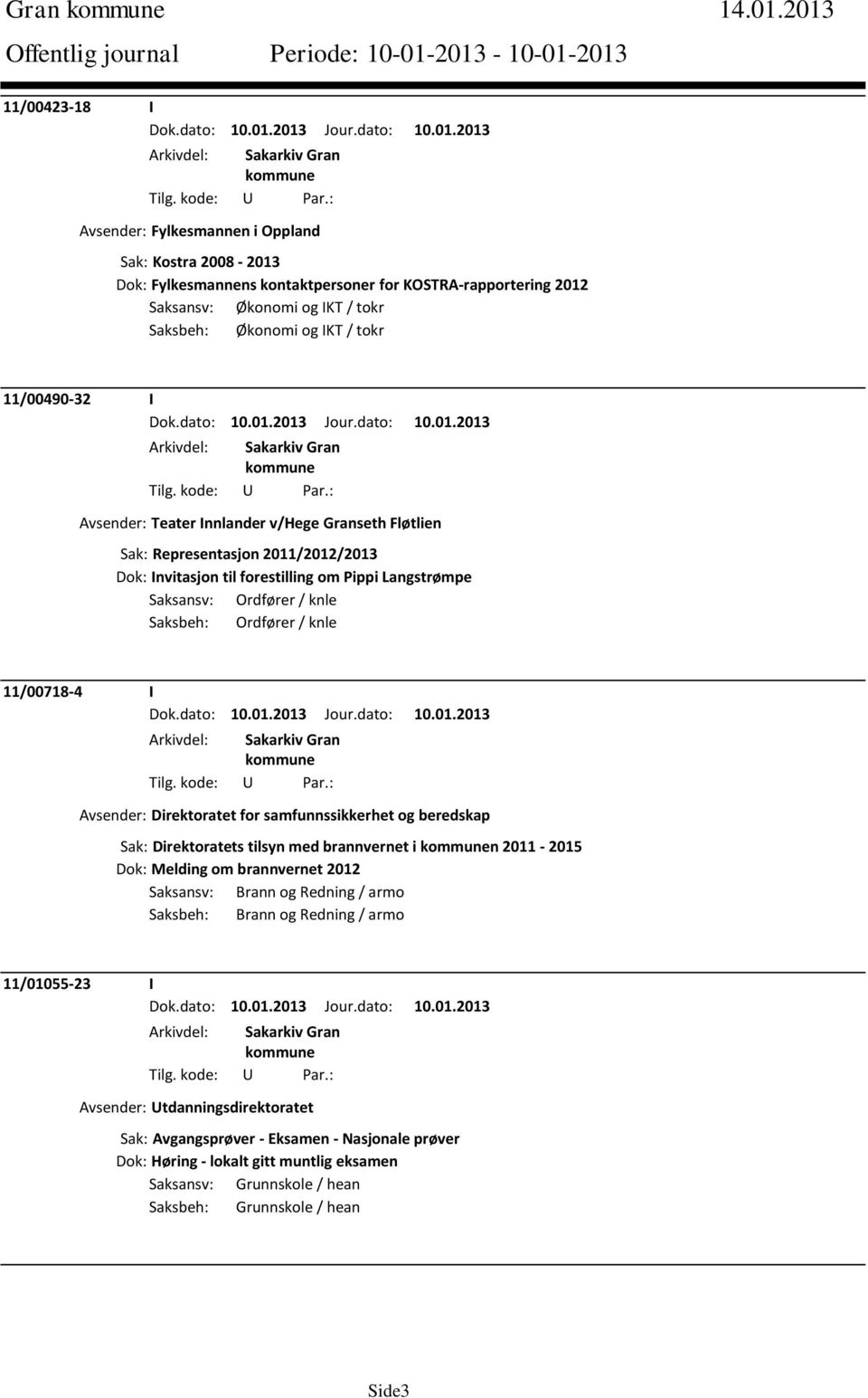 tokr 11/00490-32 I Avsender: Teater Innlander v/hege Granseth Fløtlien Sak: Representasjon 2011/2012/2013 Dok: Invitasjon til forestilling om Pippi Langstrømpe Saksansv: Ordfører / knle Saksbeh: