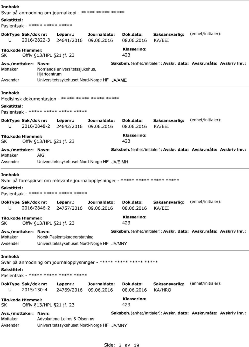 24642/2016 KA/EE Avs./mottaker: Navn: Saksbeh. Avskr. dato: Avskr.måte: Avskriv lnr.