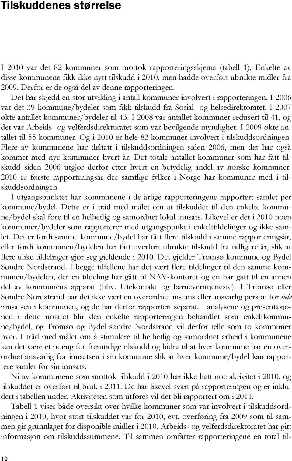 I 2006 var det 39 kommune/bydeler som fikk tilskudd fra Sosial- og helsedirektoratet. I 2007 økte antallet kommuner/bydeler til 43.