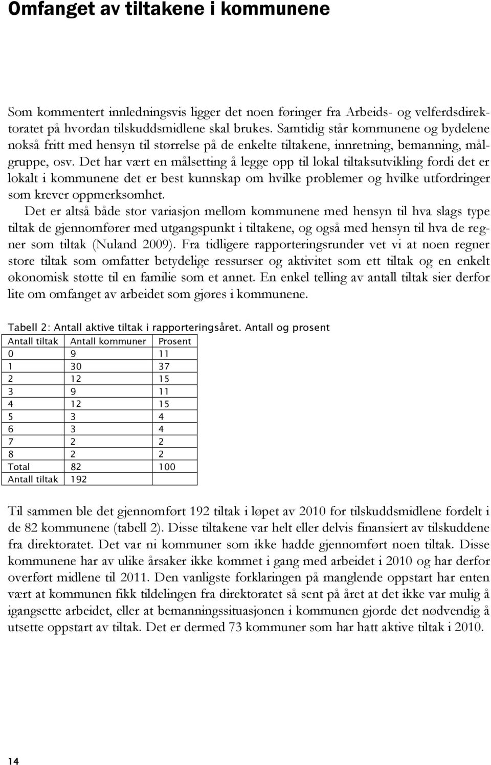 Det har vært en målsetting å legge opp til lokal tiltaksutvikling fordi det er lokalt i kommunene det er best kunnskap om hvilke problemer og hvilke utfordringer som krever oppmerksomhet.