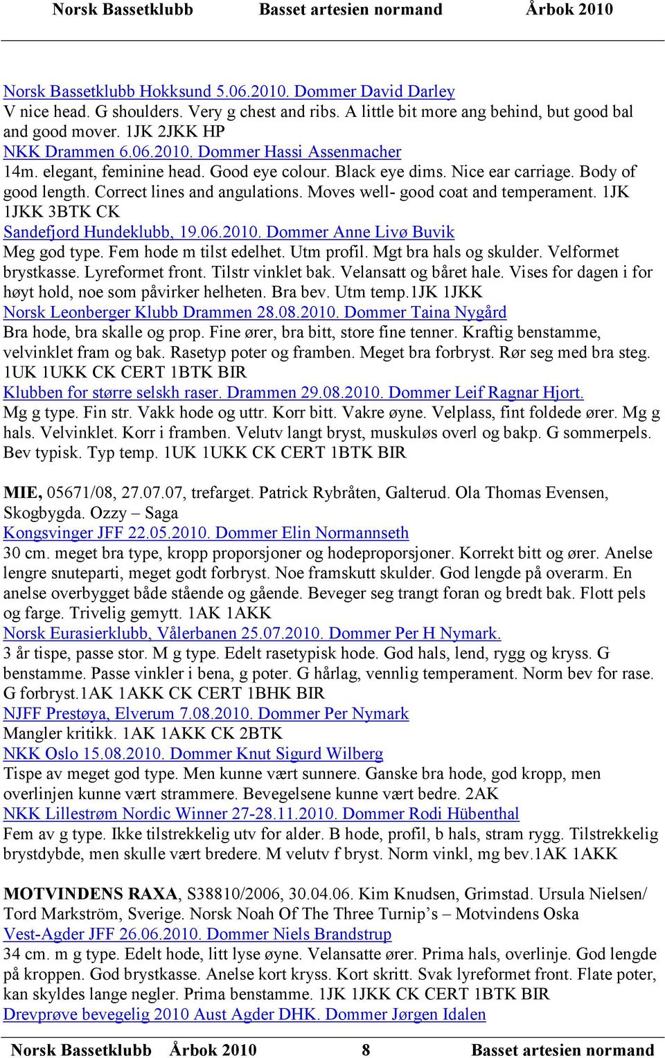 Dommer Anne Livø Buvik Meg god type. Fem hode m tilst edelhet. Utm profil. Mgt bra hals og skulder. Velformet brystkasse. Lyreformet front. Tilstr vinklet bak. Velansatt og båret hale.