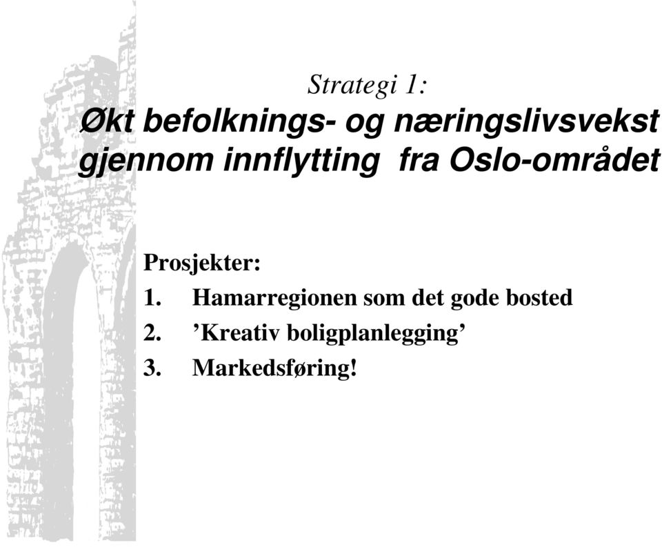 Oslo-området Prosjekter: 1.