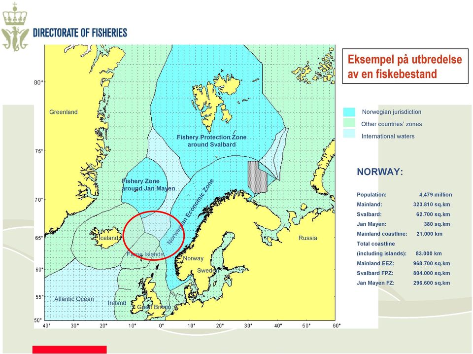 4,479 million Mainland: 323.810 sq.km Svalbard: 62.700 sq.km Jan Mayen: 380 sq.km Mainland coastline: 21.