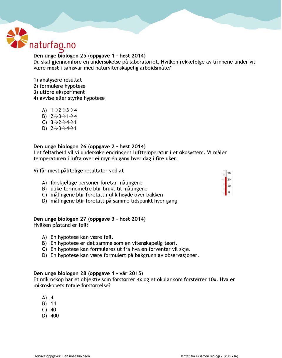 feltarbeid vil vi undersøke endringer i lufttemperatur i et økosystem. Vi måler temperaturen i lufta over ei myr én gang hver dag i fire uker.