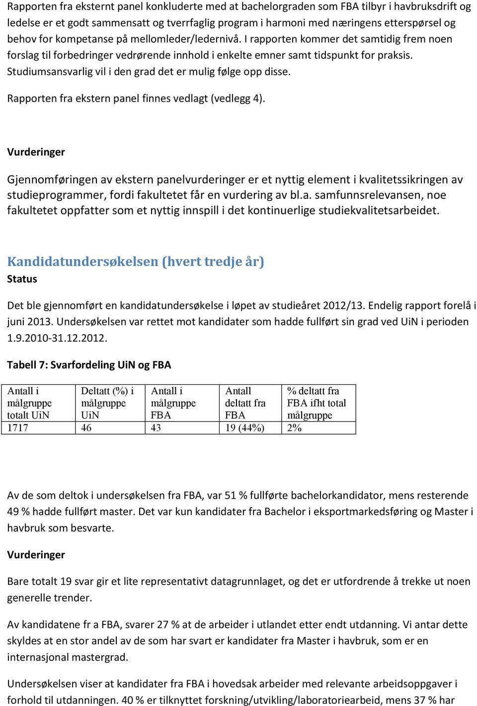 Studiumsansvarlig vil i den grad det er mulig følge opp disse. Rapporten fra ekstern panel finnes vedlagt (vedlegg 4).