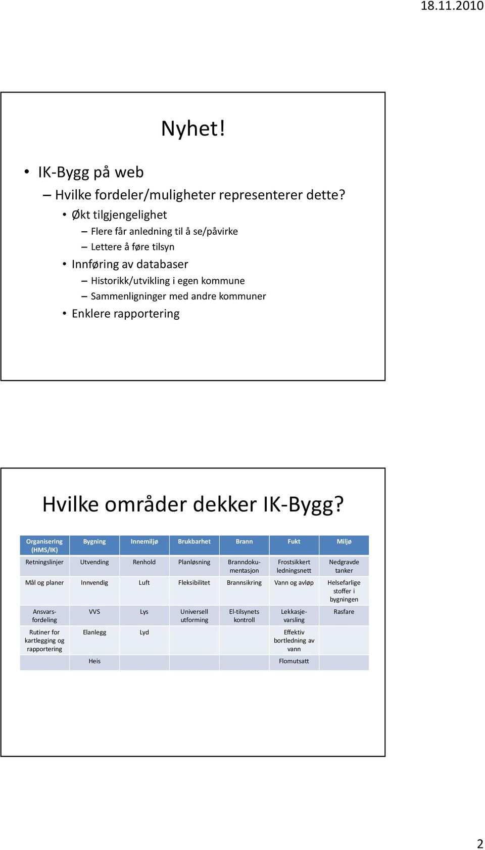 rapportering Hvilke områder dekker IK-Bygg?