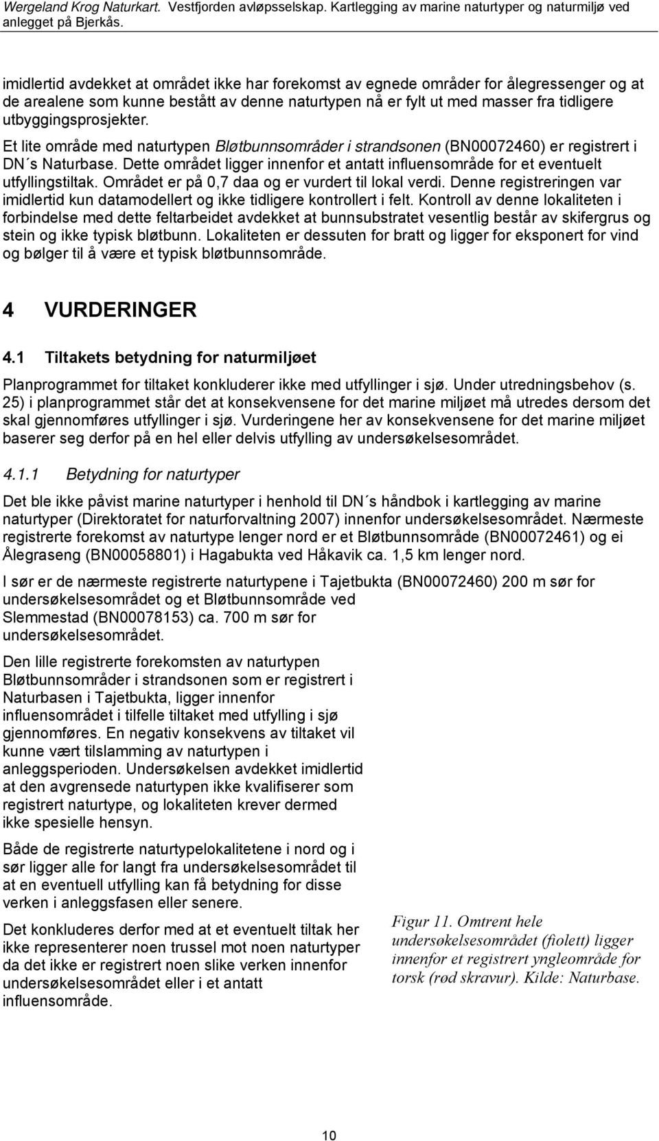 Dette området ligger innenfor et antatt influensområde for et eventuelt utfyllingstiltak. Området er på 0,7 daa og er vurdert til lokal verdi.