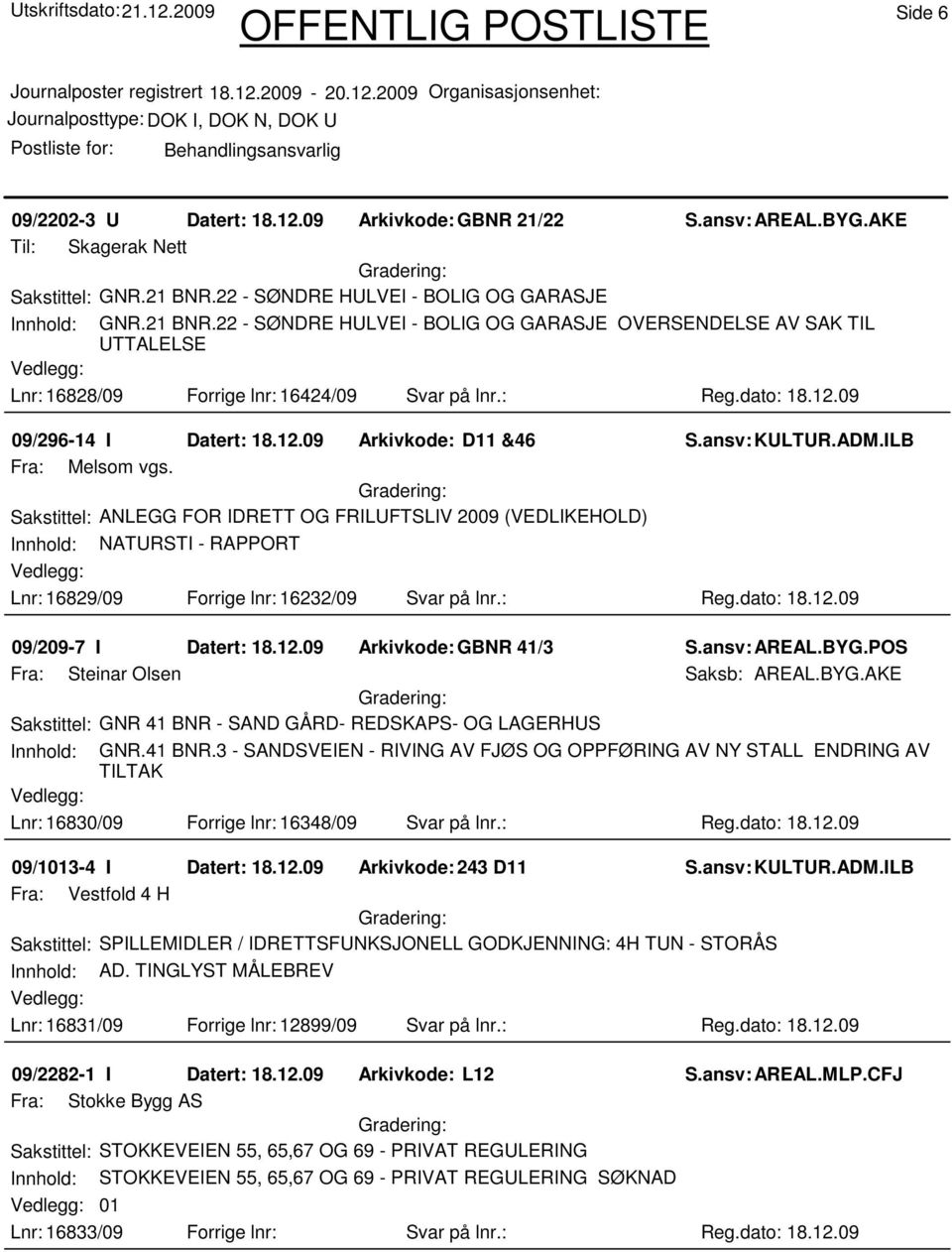 09 09/296-14 I Datert: 18.12.09 Arkivkode: D11 &46 S.ansv: KULTUR.ADM.ILB Fra: Melsom vgs.