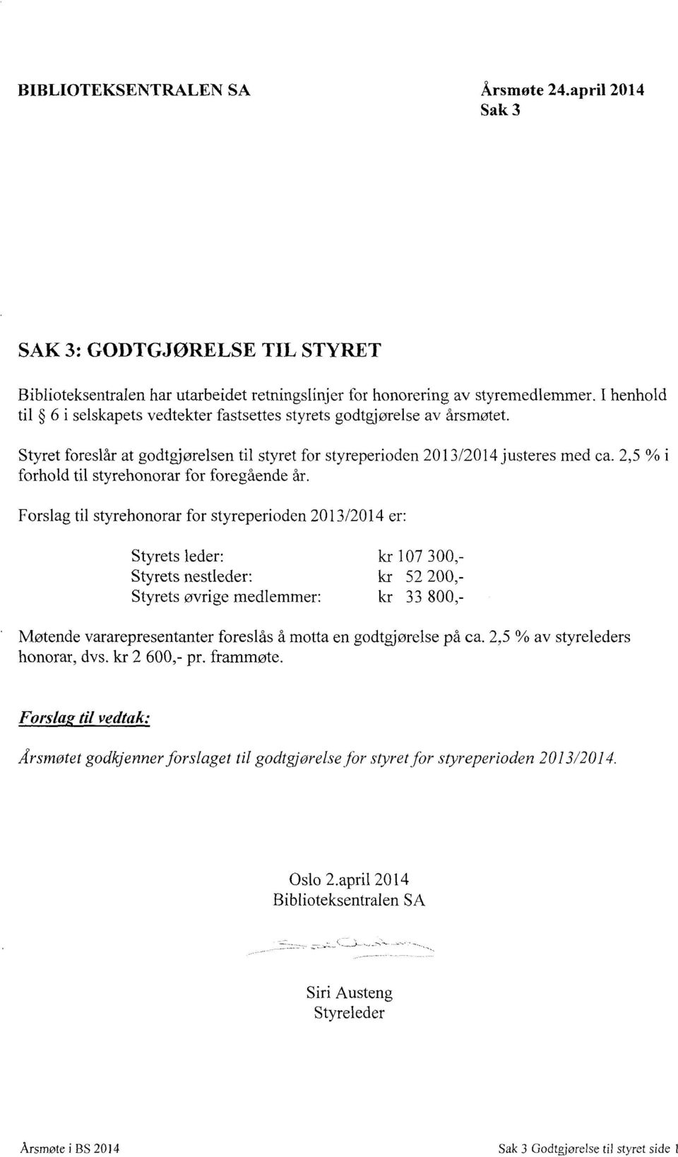 2,5 % i forhold til styrehonorar for foregående år.