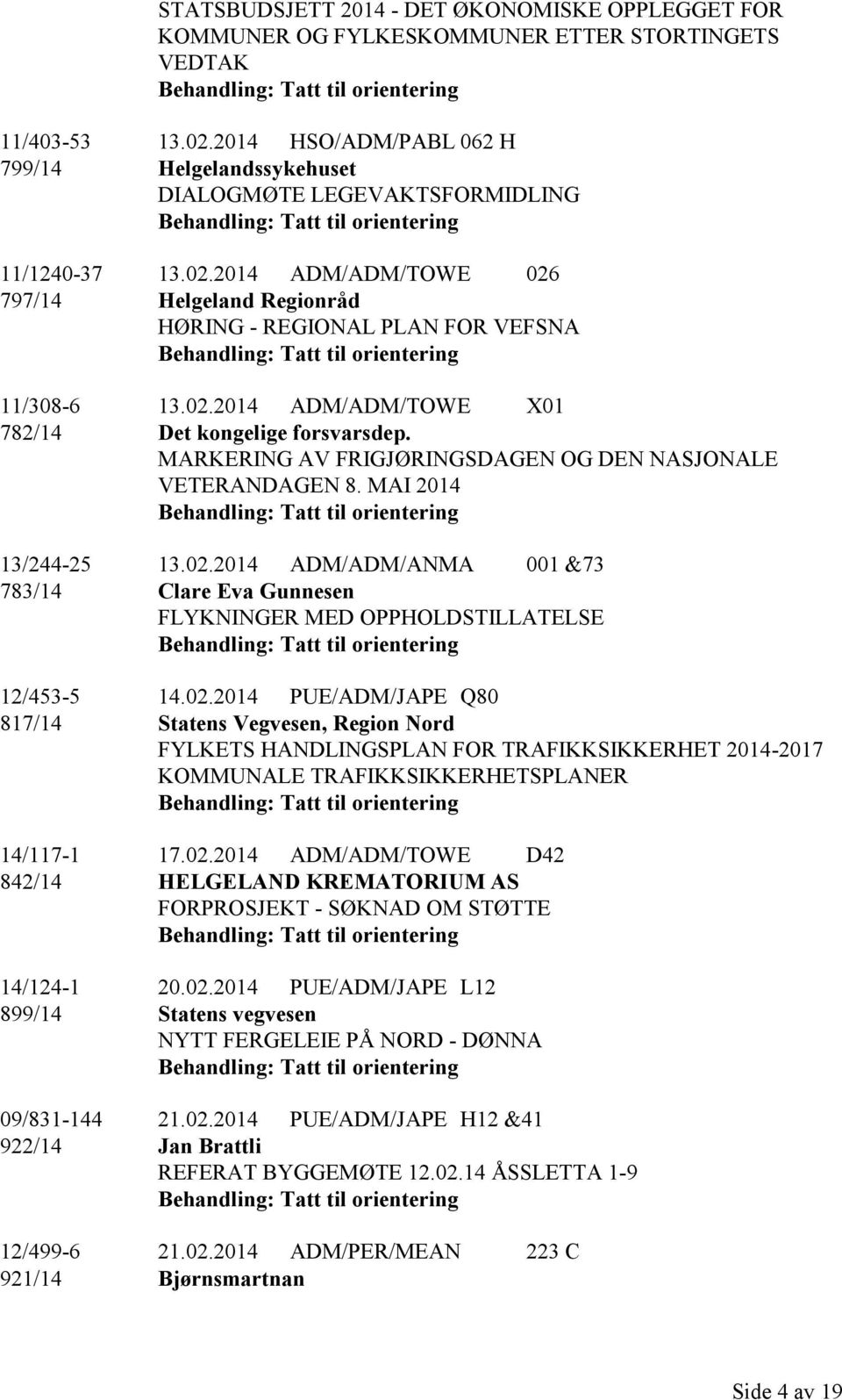 MARKERING AV FRIGJØRINGSDAGEN OG DEN NASJONALE VETERANDAGEN 8. MAI 2014 13/244-25 13.02.