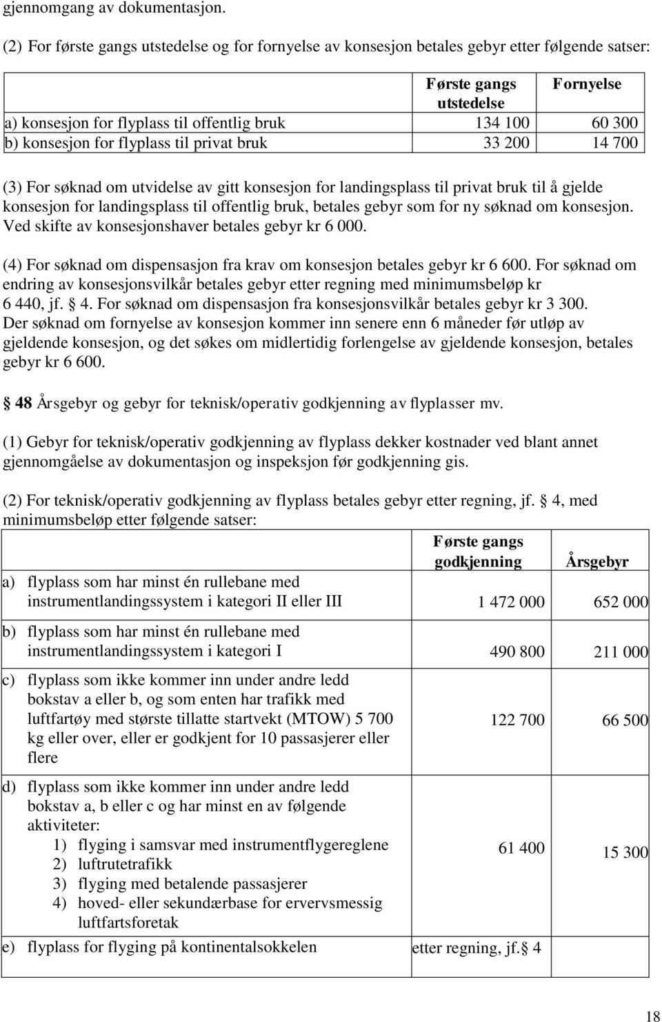 konsesjon for flyplass til privat bruk 33 200 14 700 (3) For søknad om utvidelse av gitt konsesjon for landingsplass til privat bruk til å gjelde konsesjon for landingsplass til offentlig bruk,