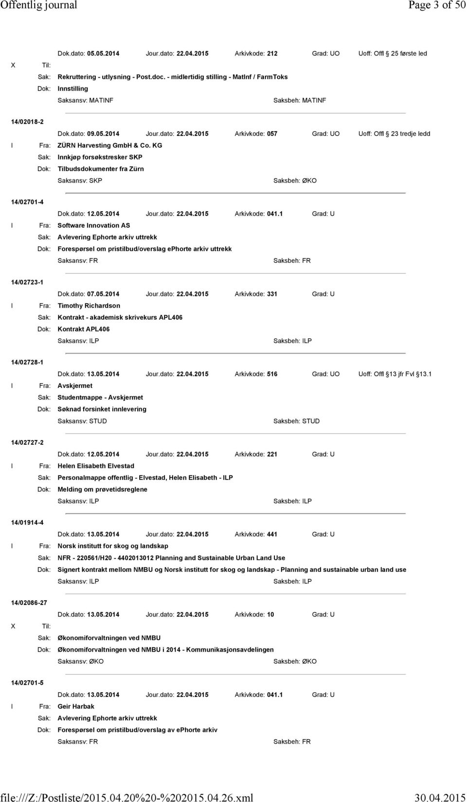 2015 Arkivkode: 057 Grad: UO Uoff: Offl 23 tredje ledd I Fra: ZÜRN Harvesting GmbH & Co. KG Sak: Innkjøp forsøkstresker SKP Dok: Tilbudsdokumenter fra Zürn Saksansv: SKP Saksbeh: ØKO 14/02701-4 Dok.