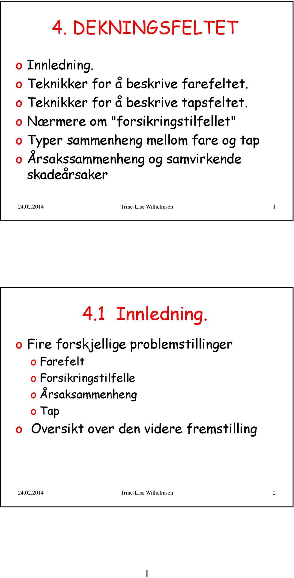 skadeårsaker 24.02.2014 Trine-Lise Wilhelmsen 1 4.1 Innledning.