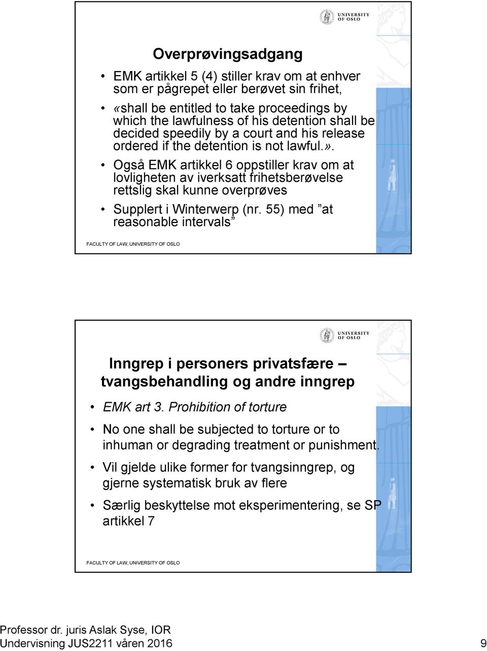 Også EMK artikkel 6 oppstiller krav om at lovligheten av iverksatt frihetsberøvelse rettslig skal kunne overprøves Supplert i Winterwerp (nr.