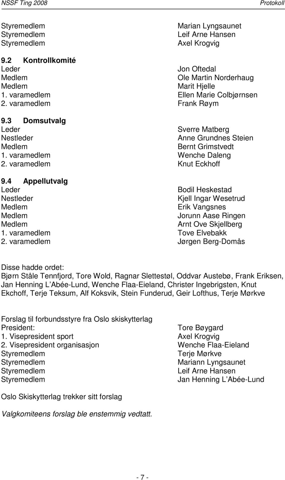 4 Appellutvalg Leder Bodil Heskestad Nestleder Kjell Ingar Wesetrud Erik Vangsnes Jorunn Aase Ringen Arnt Ove Skjellberg 1. varamedlem Tove Elvebakk 2.