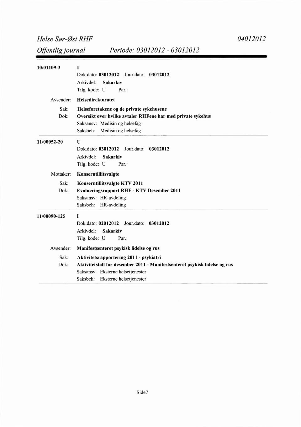 2011 Dok: Evalueringsrapport RHF - KTV Desember 2011 Saksansv: HR-avdeling Saksbeh: HR-avdeling 11/00090-125 1 Avsender: Manifestsenteret