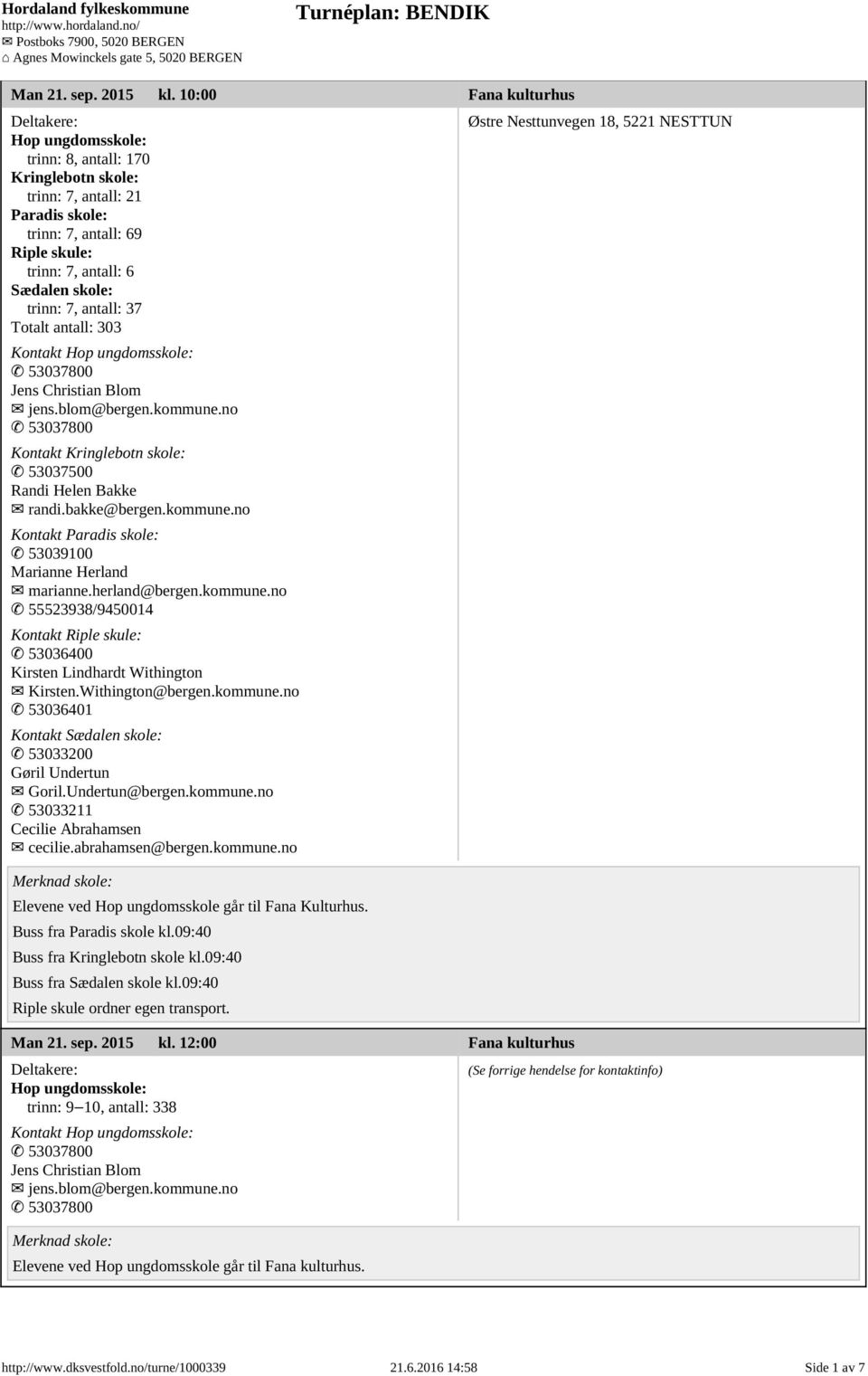 antall: 37 Totalt antall: 303 Kontakt Hop ungdomsskole: Jens Christian Blom jens.blom@bergen.kommune.no Kontakt Kringlebotn skole: 53037500 Randi Helen Bakke randi.bakke@bergen.kommune.no Kontakt Paradis skole: 53039100 Marianne Herland marianne.
