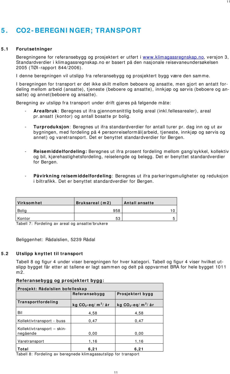 I beregningen for transport er det ikke skilt mellom beboere og ansatte, men gjort en antatt fordeling mellom arbeid (ansatte), tjeneste (beboere og ansatte), innkjøp og sørvis (beboere og ansatte)