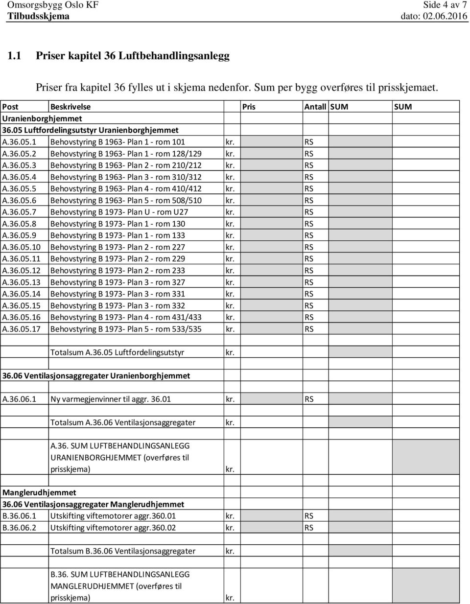 RS A.36.05.3 Behovstyring B 1963- Plan 2 - rom 210/212. RS A.36.05.4 Behovstyring B 1963- Plan 3 - rom 310/312. RS A.36.05.5 Behovstyring B 1963- Plan 4 - rom 410/412. RS A.36.05.6 Behovstyring B 1963- Plan 5 - rom 508/510.