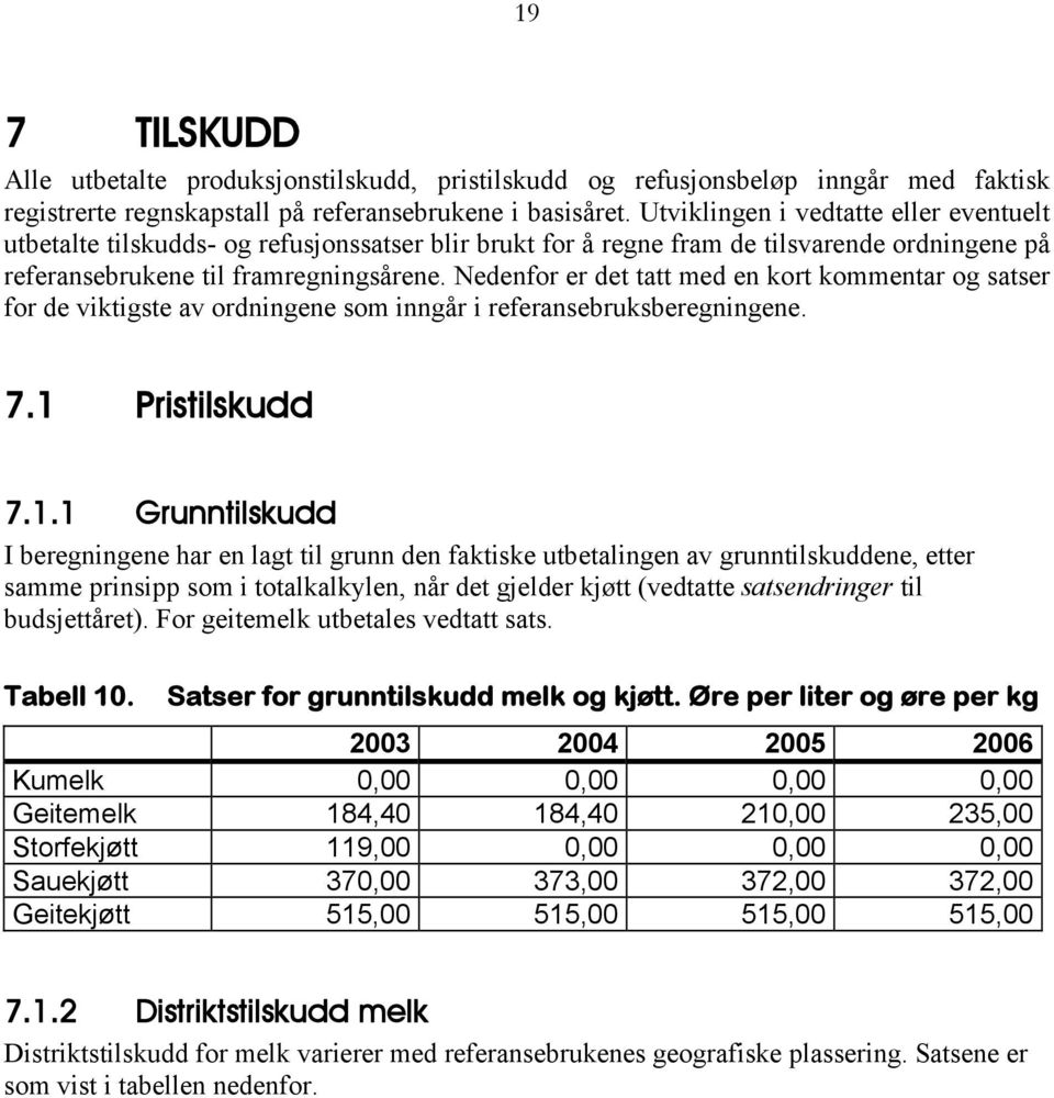 Nedenfor er det tatt med en kort kommentar og satser for de viktigste av ordningene som inngår i referansebruksberegningene. 7.1 